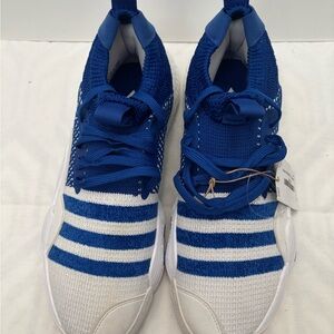 Adidas Blue and White Athletic Shoes with Bold Stripes